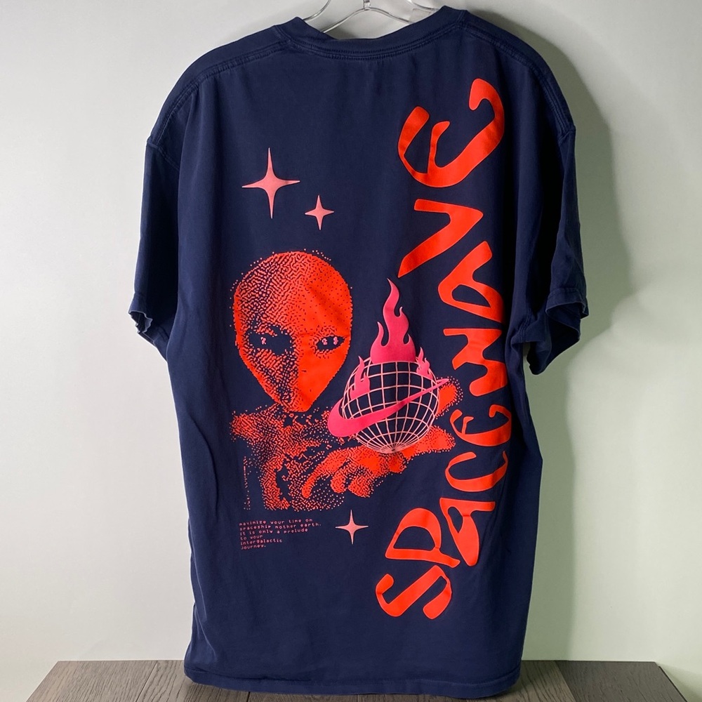 Nike Spacewave Alien Graphic Tee T-Shirt Navy Blue Red Unique XL *FLAWS*